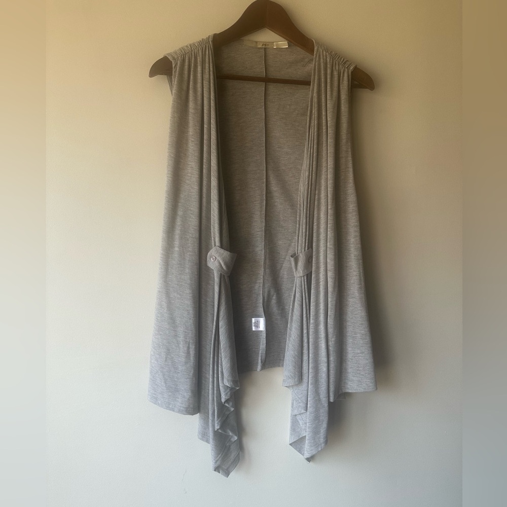 Grey open front draped vest